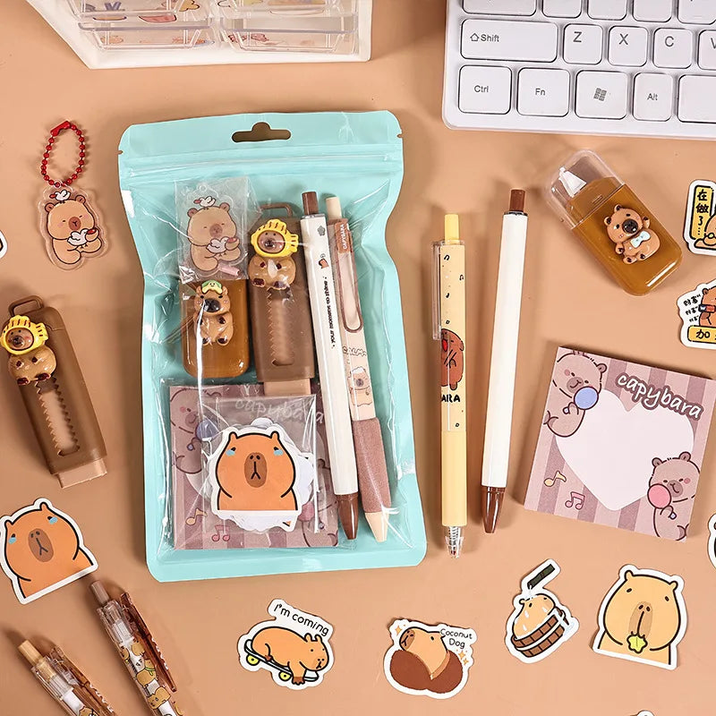 🧸 Set Papeterie Capybara – 7 pièces