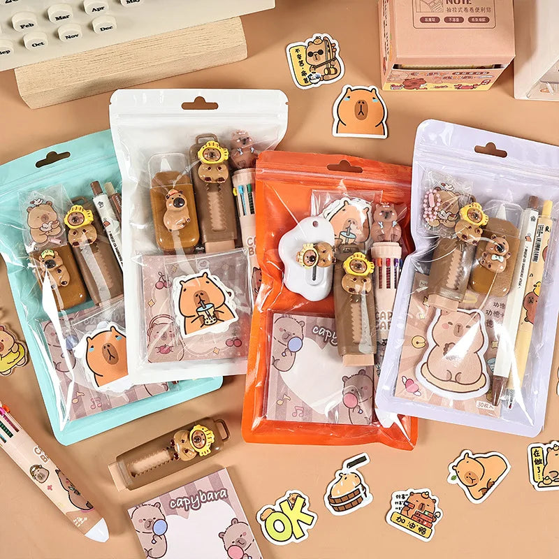🧸 Set Papeterie Capybara – 7 pièces