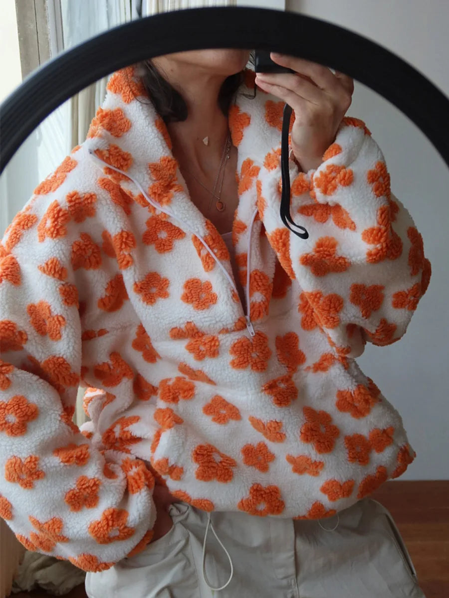 🌼 ALMA BLOOM – Polaire Fleurie Oversize