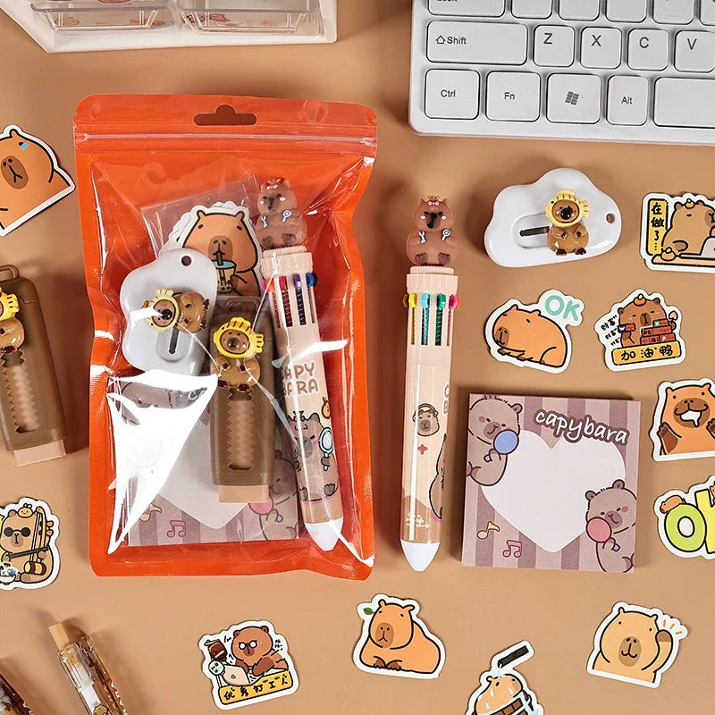 🧸 Set Papeterie Capybara – 7 pièces