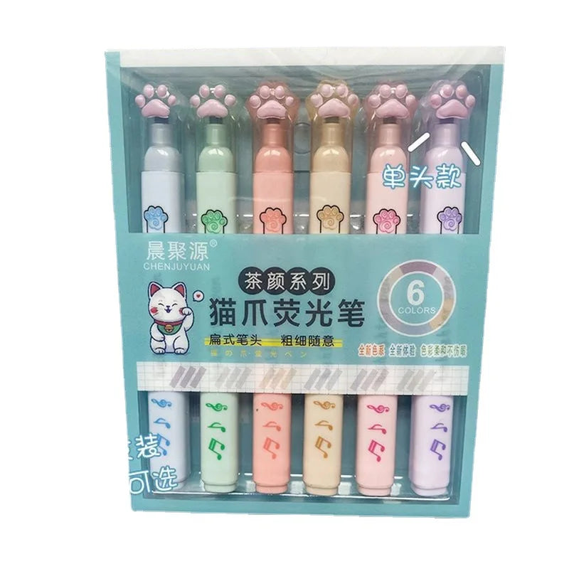 Surligneurs Pattes de Chat Pastel – Set de 6
