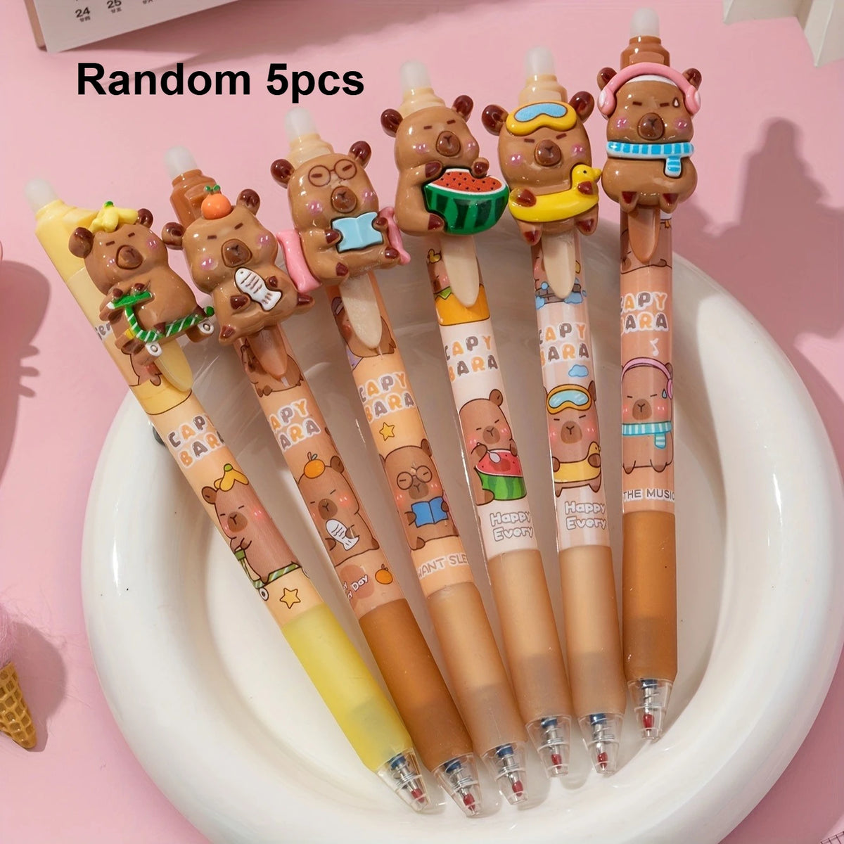Set de 5 Stylos Gel Capybara Kawaii