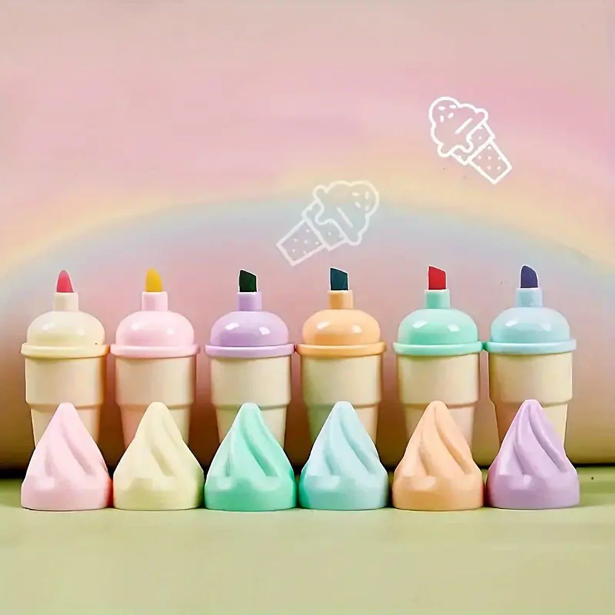 🍦 Mini Surligneurs Glaces Pastel – Set de 6