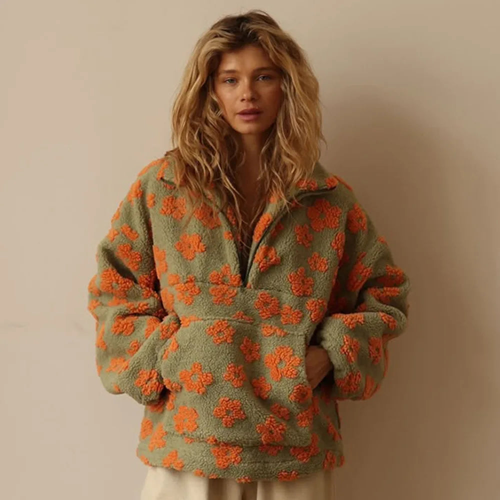 🌼 ALMA BLOOM – Polaire Fleurie Oversize