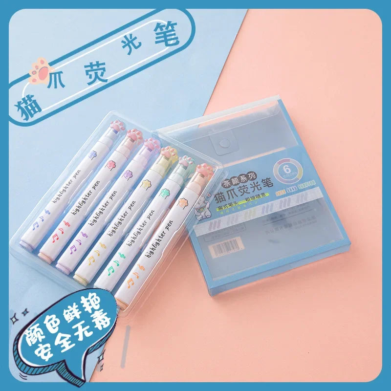 Surligneurs Pattes de Chat Pastel – Set de 6