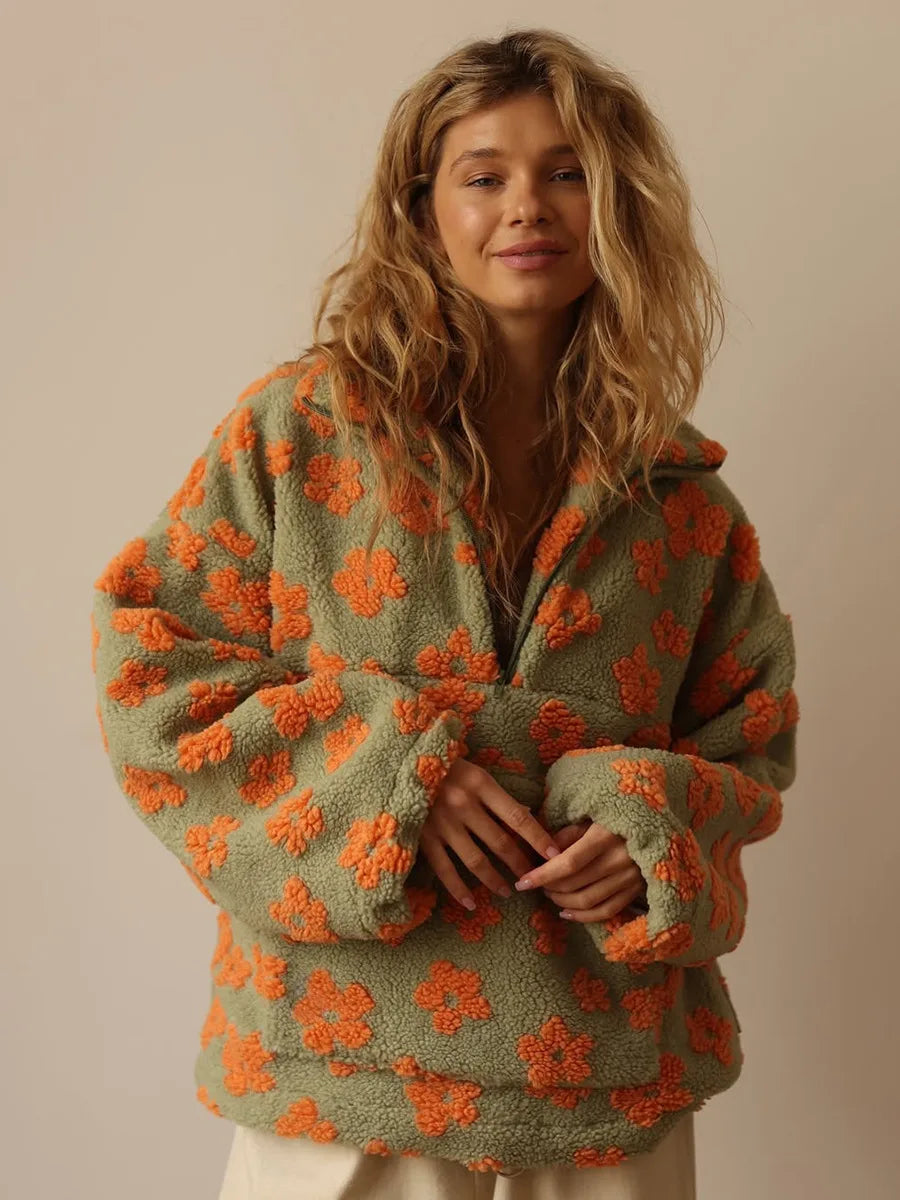 🌼 ALMA BLOOM – Polaire Fleurie Oversize