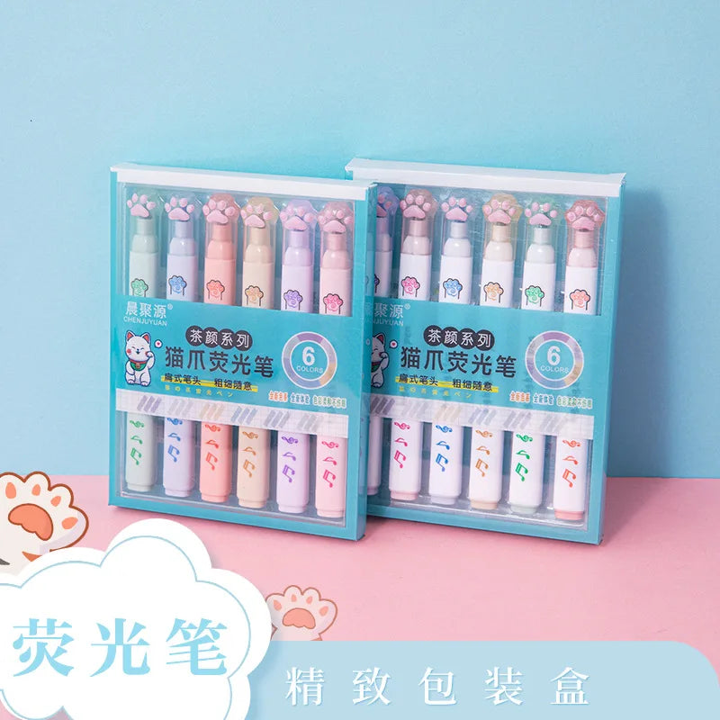 Surligneurs Pattes de Chat Pastel – Set de 6