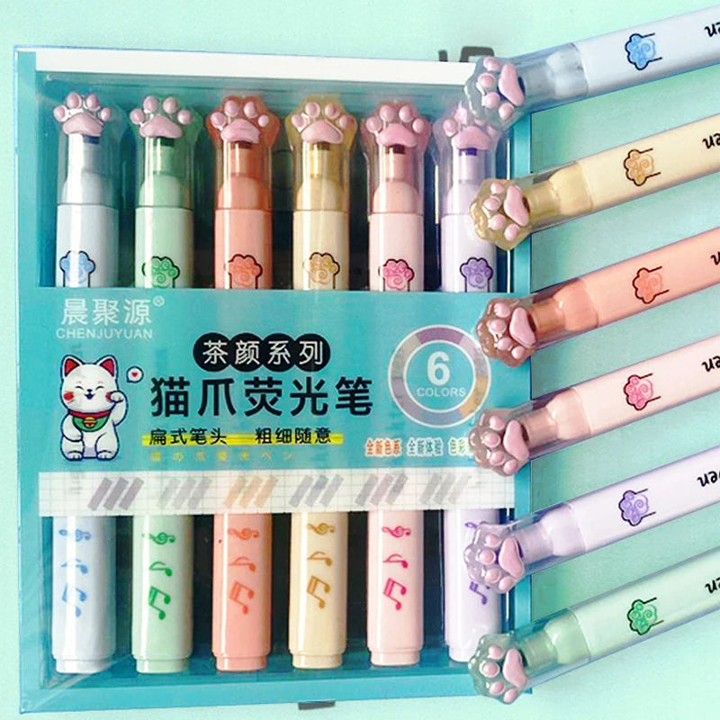 Surligneurs Pattes de Chat Pastel – Set de 6