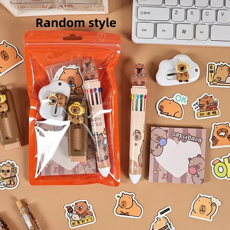 🧸 Set Papeterie Capybara – 7 pièces