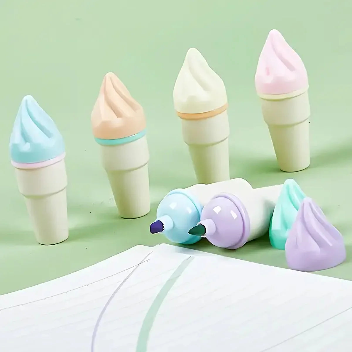🍦 Mini Surligneurs Glaces Pastel – Set de 6