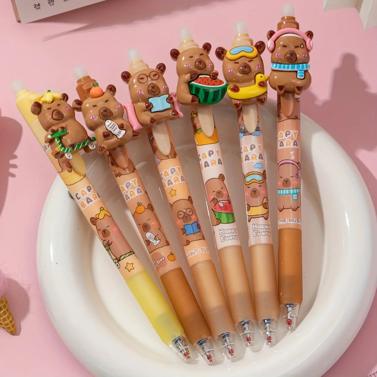 Set de 5 Stylos Gel Capybara Kawaii