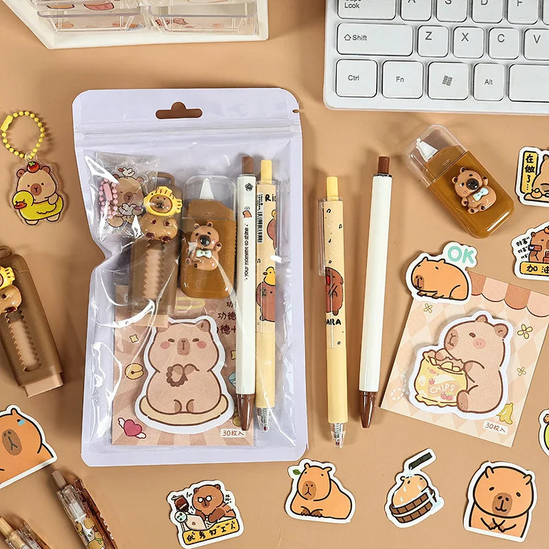 🧸 Set Papeterie Capybara – 7 pièces
