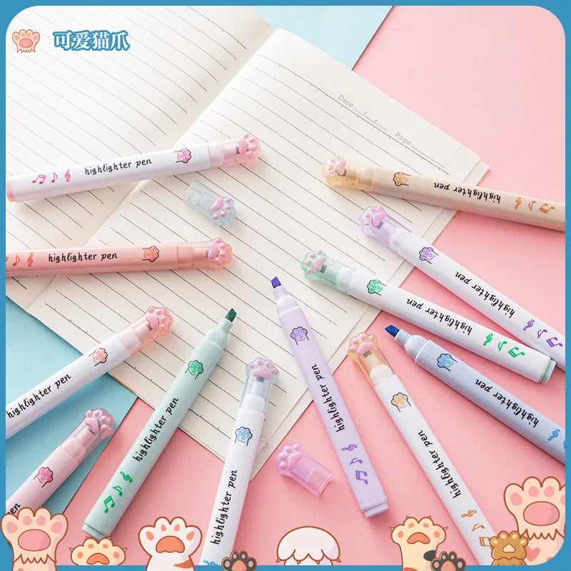 Surligneurs Pattes de Chat Pastel – Set de 6